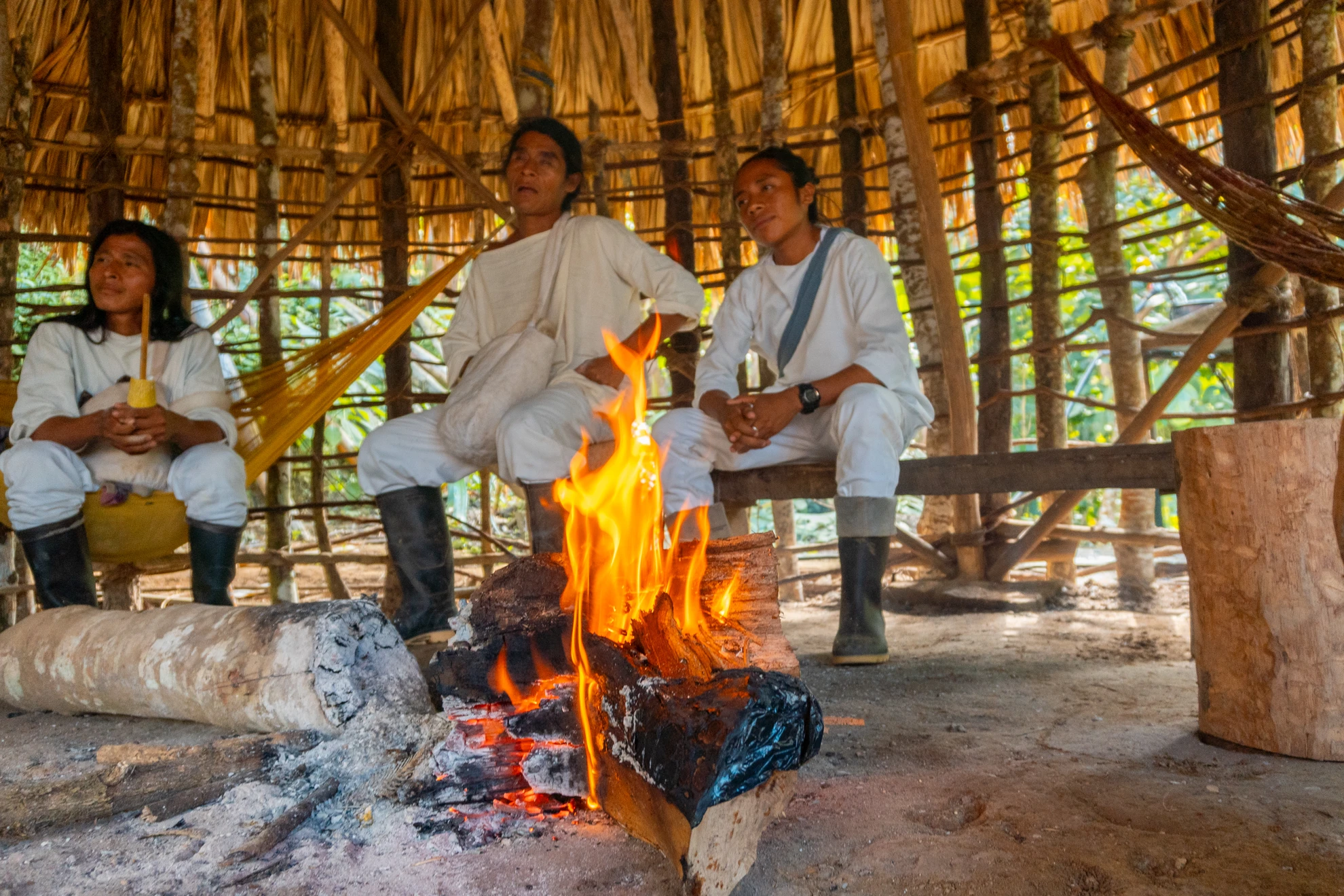 Members of the Kogui community in the Sierra Nevada de Santa Marta during a cultural encounter.